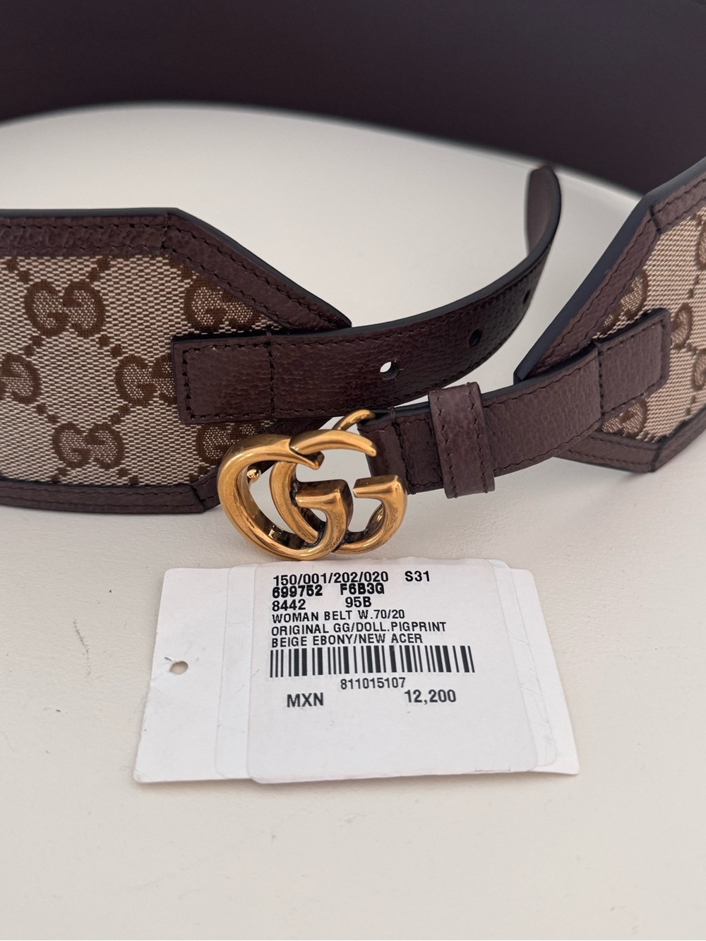 Gucci Beige and Brown GG Canvas Belt with Gold Double G Buckle - Picture 4 of 12